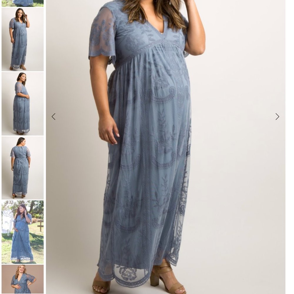Pink Blush Blue Lace Overlay Maxi